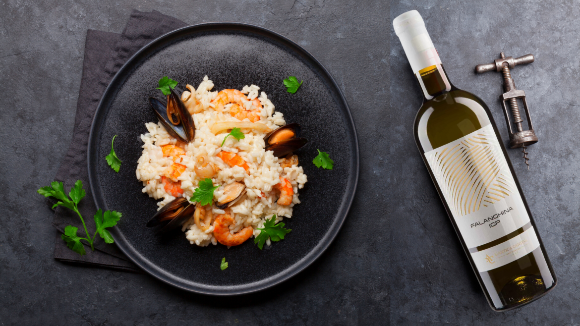 Risotto ai Frutti di Mare accompagnato da un nobile vino: Falanghina Nobiles Daunia IGP