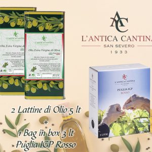 2 latte di Olio Extravergine di Oliva + 1 Bag in Box 3 lt Puglia IGP Rosso